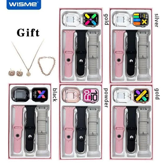 WISME WS X18 Mini Bluetooth Smartwatch Bundle – HD Display, Earbuds & Free Jewellery Gift Pack