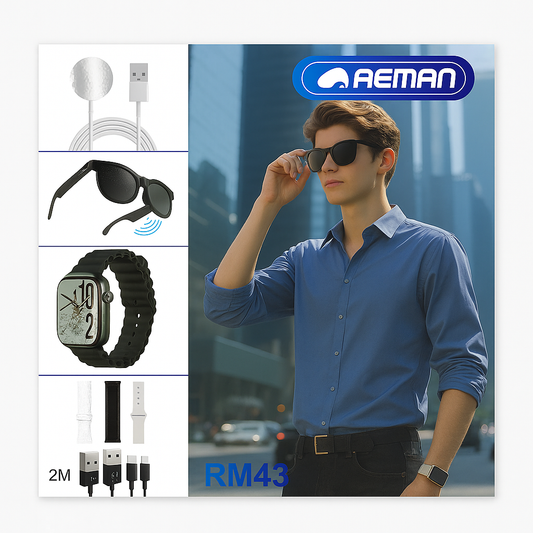RM43 6-in-1 Smart Combo Set – Smartwatch, Sunglasses & Premium Accessories